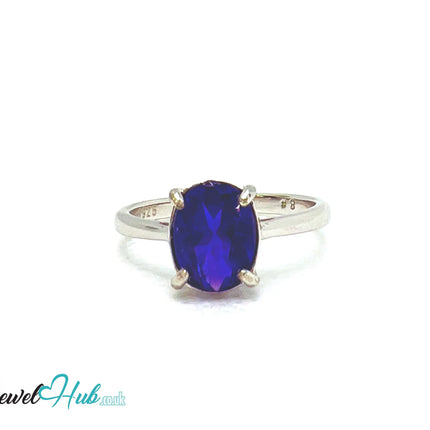 925 Sterling Silver Oval Amethyst (1.8ct) Ring | UK O US 7.5 | Modern Simplicity EM