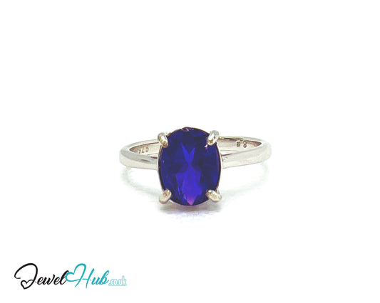 925 Sterling Silver Oval Amethyst (1.8ct) Ring | UK O US 7.5 | Modern Simplicity