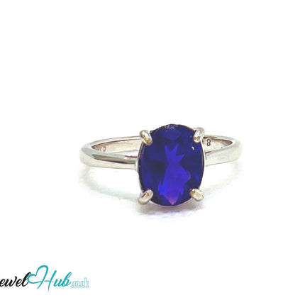 925 Sterling Silver Oval Amethyst (1.8ct) Ring | UK O US 7.5 | Modern Simplicity EM
