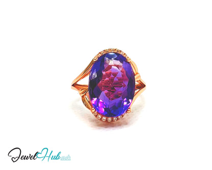 925 Silver Rose Gold Oval Amethyst (7.6-carat) Halo Ring | Adjustable (J-L) | CZ Accents
