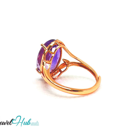 925 Silver Rose Gold Oval Amethyst (7.6-carat) Halo Ring | Adjustable (J-L) | CZ Accents EM