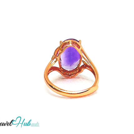 925 Silver Rose Gold Oval Amethyst (7.6-carat) Halo Ring | Adjustable (J-L) | CZ Accents EM