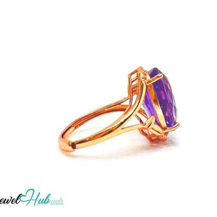 925 Silver Rose Gold Oval Amethyst (7.6-carat) Halo Ring | Adjustable (J-L) | CZ Accents EM