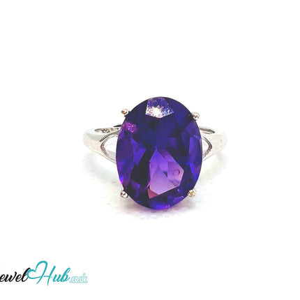 925 Sterling Silver Oval Amethyst (4.98ct) Ring | Adjustable (M–O) | Solartine-style EM