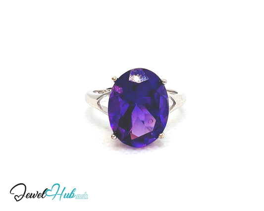 925 Sterling Silver Oval Amethyst (4.98ct) Ring | Adjustable (M–O) | Solartine-style