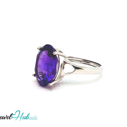 925 Sterling Silver Oval Amethyst (4.98ct) Ring | Adjustable (M–O) | Solartine-style EM