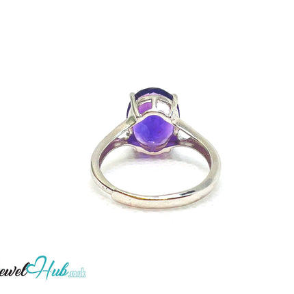 925 Sterling Silver Oval Amethyst (4.98ct) Ring | Adjustable (M–O) | Solartine-style EM