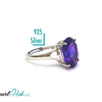 925 Sterling Silver Oval Amethyst (4.98ct) Ring | Adjustable (M–O) | Solartine-style EM