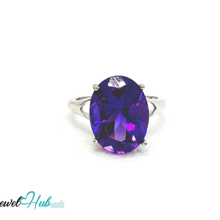 925 Sterling Silver Oval Amethyst (4.98ct) Ring | Adjustable (M–O) | Solartine-style EM