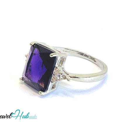 925 Sterling Silver Rectangular Lab-created Amethyst (2.95-carat) Ring | UK T US 10 | Accent Stones EM