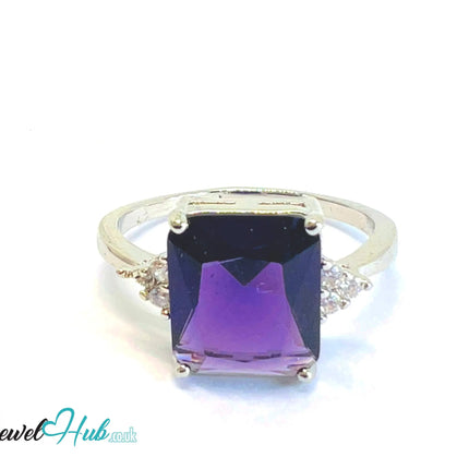 925 Sterling Silver Rectangular Lab-created Amethyst (2.95-carat) Ring | UK T US 10 | Accent Stones EM