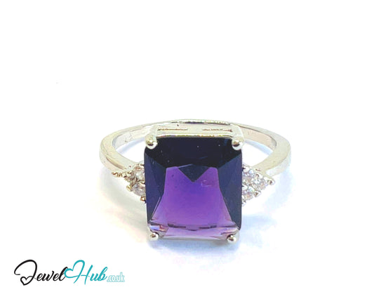 925 Sterling Silver Rectangular Lab-created Amethyst (2.95-carat) Ring | UK T US 10 | Accent Stones