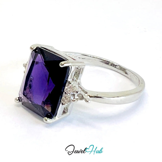 925 Sterling Silver Rectangular Lab-created Amethyst (2.95-carat) Ring | UK T US 10 | Accent Stones EM