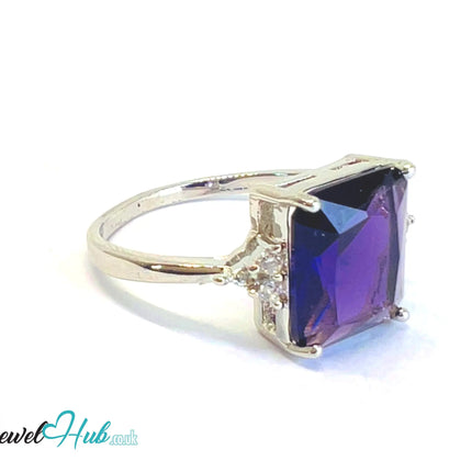 925 Sterling Silver Rectangular Lab-created Amethyst (2.95-carat) Ring | UK T US 10 | Accent Stones EM