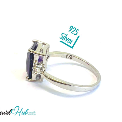 925 Sterling Silver Rectangular Lab-created Amethyst (2.95-carat) Ring | UK T US 10 | Accent Stones EM