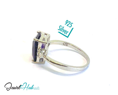 925 Sterling Silver Rectangular Lab-created Amethyst (2.95-carat) Ring | UK T US 10 | Accent Stones