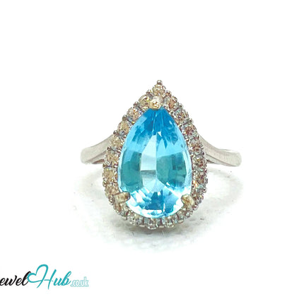 925 Sterling Silver Natural Aquamarine (4.44ct) Ring –  Celestial Tranquility with Cubic Zirconia EM