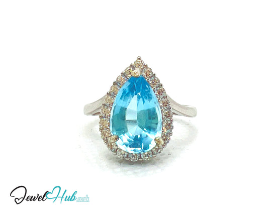 925 Sterling Silver Natural Aquamarine (4.44ct) Ring –  Celestial Tranquility with Cubic Zirconia