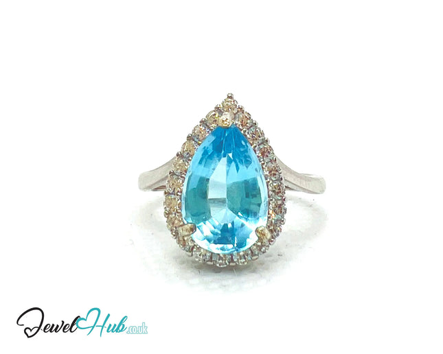 925 Sterling Silver Natural Aquamarine (4.44ct) Ring –  Celestial Tranquility with Cubic Zirconia EM