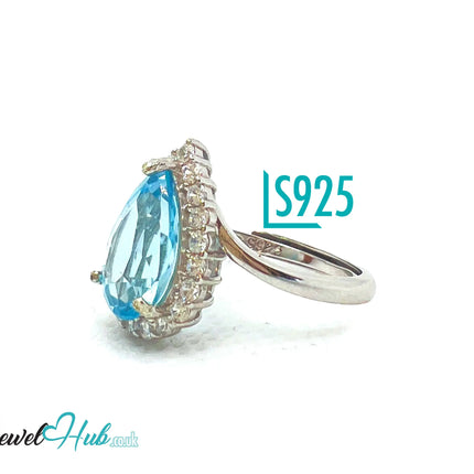 925 Sterling Silver Natural Aquamarine (4.44ct) Ring –  Celestial Tranquility with Cubic Zirconia EM
