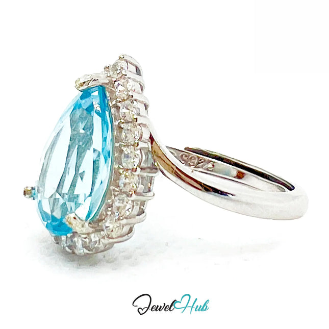 925 Sterling Silver Natural Aquamarine Ring (4.44ct)   Celestial Tranquility with Cubic Zirconia EM