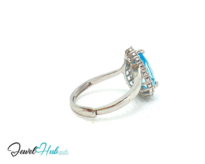 925 Sterling Silver Natural Aquamarine (4.44ct) Ring –  Celestial Tranquility with Cubic Zirconia