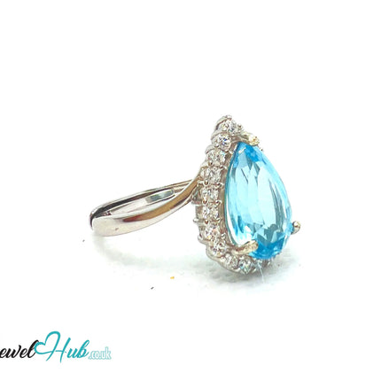 925 Sterling Silver Natural Aquamarine (4.44ct) Ring –  Celestial Tranquility with Cubic Zirconia EM