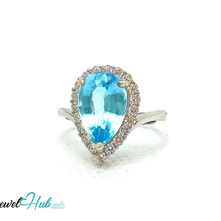 925 Sterling Silver Natural Aquamarine (4.44ct) Ring –  Celestial Tranquility with Cubic Zirconia EM