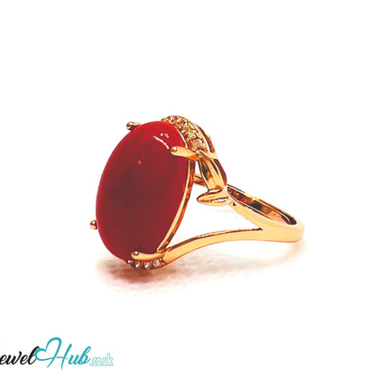925 Sterling Silver Rose Gold-Plated Oval Red Carol (3.67ct) Ring | Adjustable (J-L) |  CZ Halo EM