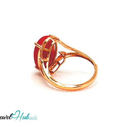 925 Sterling Silver Rose Gold-Plated Oval Red Carol (3.67ct) Ring | Adjustable (J-L) |  CZ Halo EM