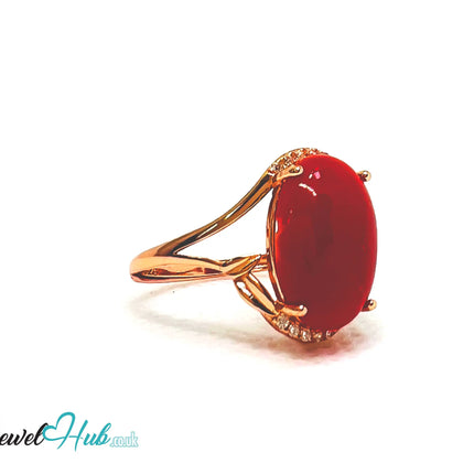 925 Sterling Silver Rose Gold-Plated Oval Red Carol (3.67ct) Ring | Adjustable (J-L) |  CZ Halo EM