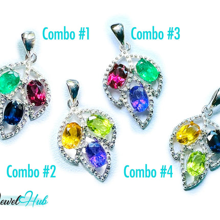 Noble Leaf – 925 Sterling Silver Multi-colour Pendant with Ruby, Sapphire & Emerald EM