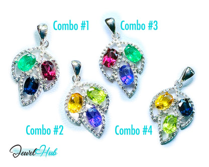 Noble Leaf – 925 Sterling Silver Multi-colour Pendant with Ruby, Sapphire & Emerald