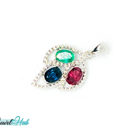 Noble Leaf – 925 Sterling Silver Multi-colour Pendant with Ruby, Sapphire & Emerald EM