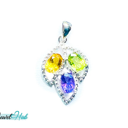 925 Sterling Silver Pendant with Ruby, Sapphire & Emerald | Noble Leaf in Multi-colour EM