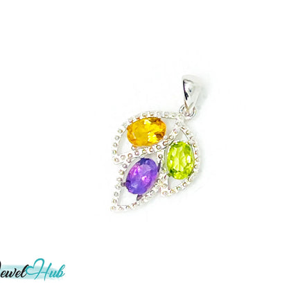 925 Sterling Silver Pendant with Ruby, Sapphire & Emerald | Noble Leaf in Multi-colour EM
