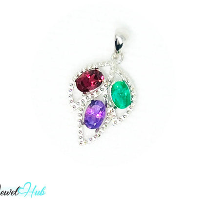 925 Sterling Silver Pendant with Ruby, Sapphire & Emerald | Noble Leaf in Multi-colour EM