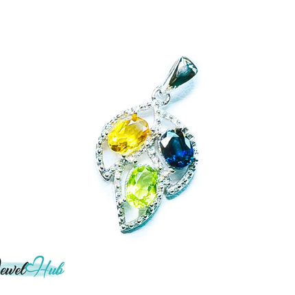 925 Sterling Silver Pendant with Ruby, Sapphire & Emerald | Noble Leaf in Multi-colour EM
