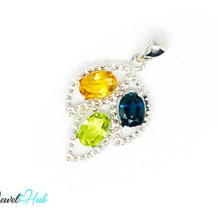 925 Sterling Silver Pendant with Ruby, Sapphire & Emerald | Noble Leaf in Multi-colour EM