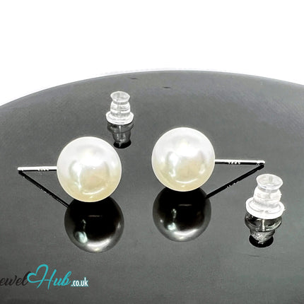 9.5mm Imitation Pearl Stud Earrings · 925 Silver Posts · Silicone Backs · Hypoallergenic · Everyday Elegance CT