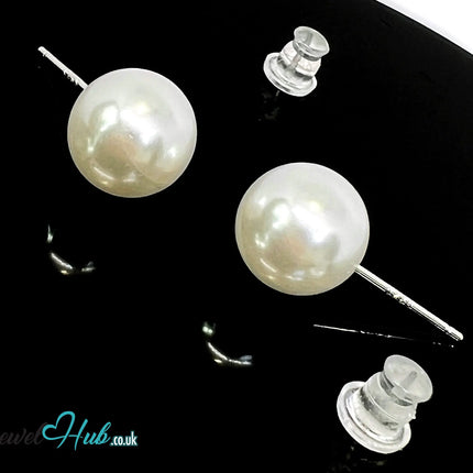 9.5mm Imitation Pearl Stud Earrings · 925 Silver Posts · Silicone Backs · Hypoallergenic · Everyday Elegance CT