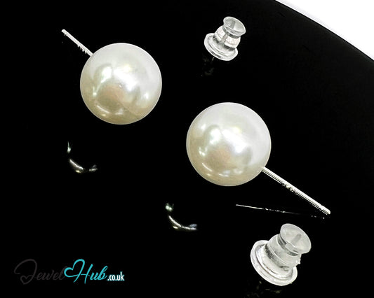 9.5mm Imitation Pearl Stud Earrings · 925 Silver Posts · Silicone Backs · Hypoallergenic · Everyday Elegance