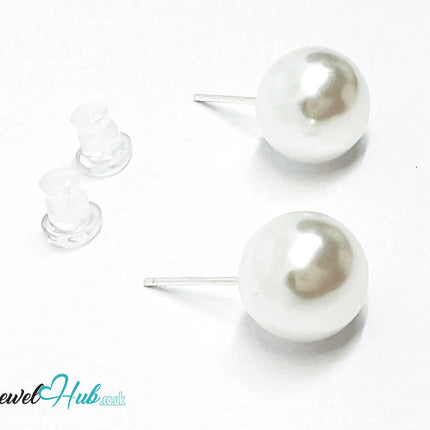 9.5mm Imitation Pearl Stud Earrings · 925 Silver Posts · Silicone Backs · Hypoallergenic · Everyday Elegance CT