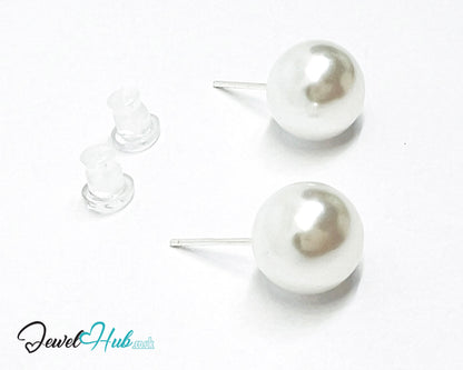 9.5mm Imitation Pearl Stud Earrings · 925 Silver Posts · Silicone Backs · Hypoallergenic · Everyday Elegance