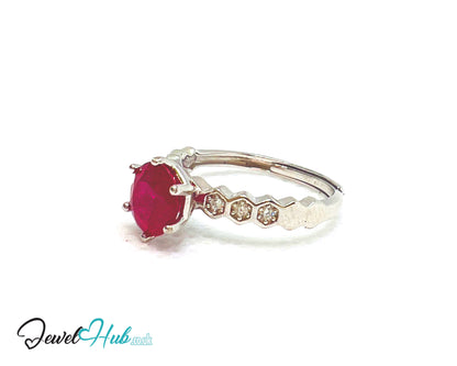 925 Sterling Silver Natural Ruby (1.045cts) Engagement Ring | Adjustable (L-N) | Radiant Legacy