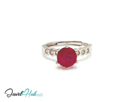925 Sterling Silver Natural Ruby (1.045cts) Engagement Ring | Adjustable (L-N) | Radiant Legacy