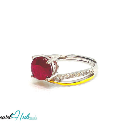 Ruby Silver Ring with Gold-Toned Accents | Adjustable 925 Sterling Statement Ring - JewelHub.co.uk