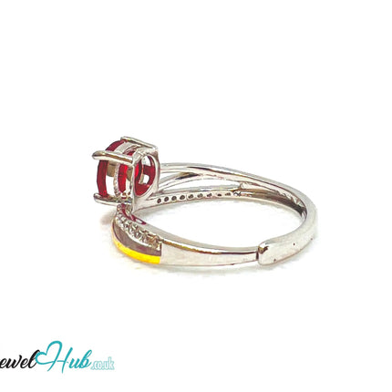 Ruby Silver Ring with Gold-Toned Accents | Adjustable 925 Sterling Statement Ring - JewelHub.co.uk