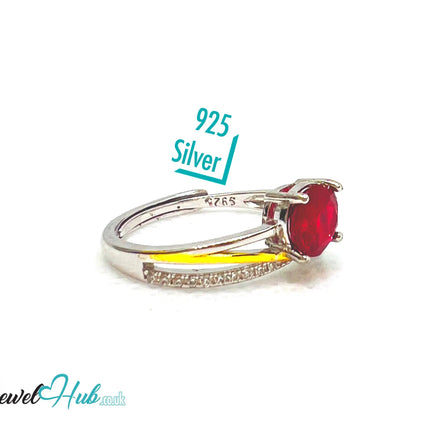 Ruby Silver Ring with Gold-Toned Accents | Adjustable 925 Sterling Statement Ring - JewelHub.co.uk