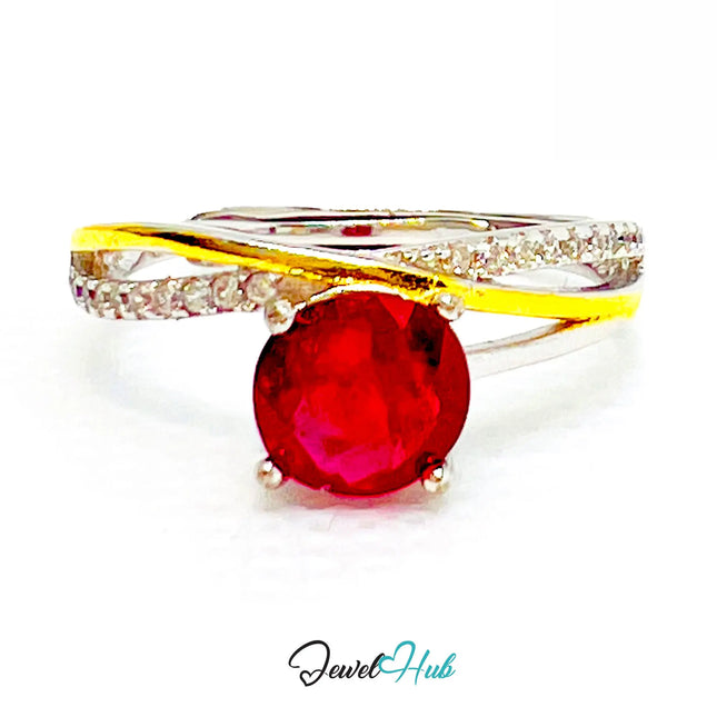 Ruby Silver Ring with Gold-Toned Accents | Adjustable 925 Sterling Statement Ring CT